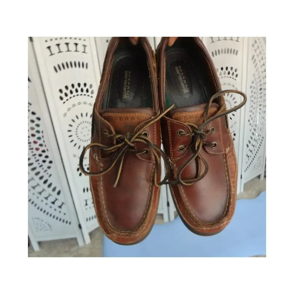 Vintage Sperry Top Sider Mako Brown Leather Loafers Boat Men 10.5 Moc Toe 2 Eye
